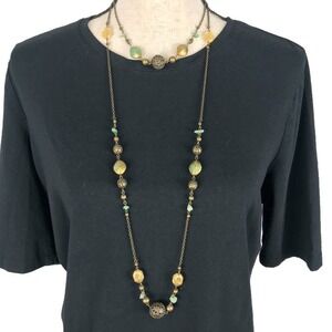 Beaded Necklace Antique Gold Double Chain Fashion Boho Adjustable 19”